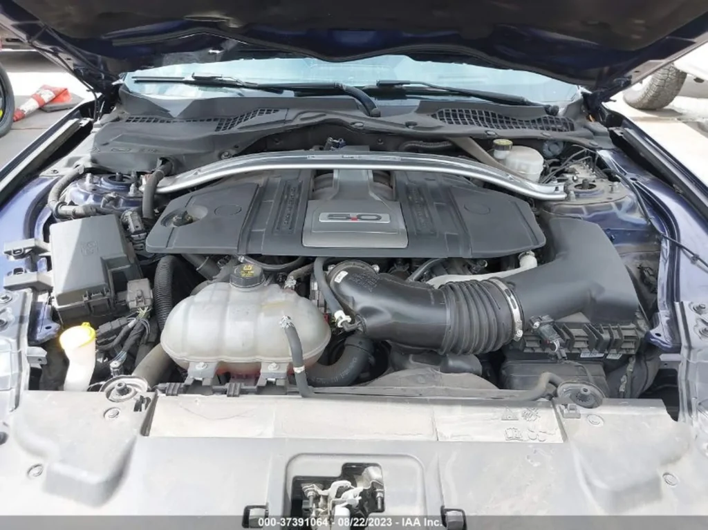 Komora silnika Ford Mustang GT – jednostka 5.0 V8 z rozpórką kielichów.