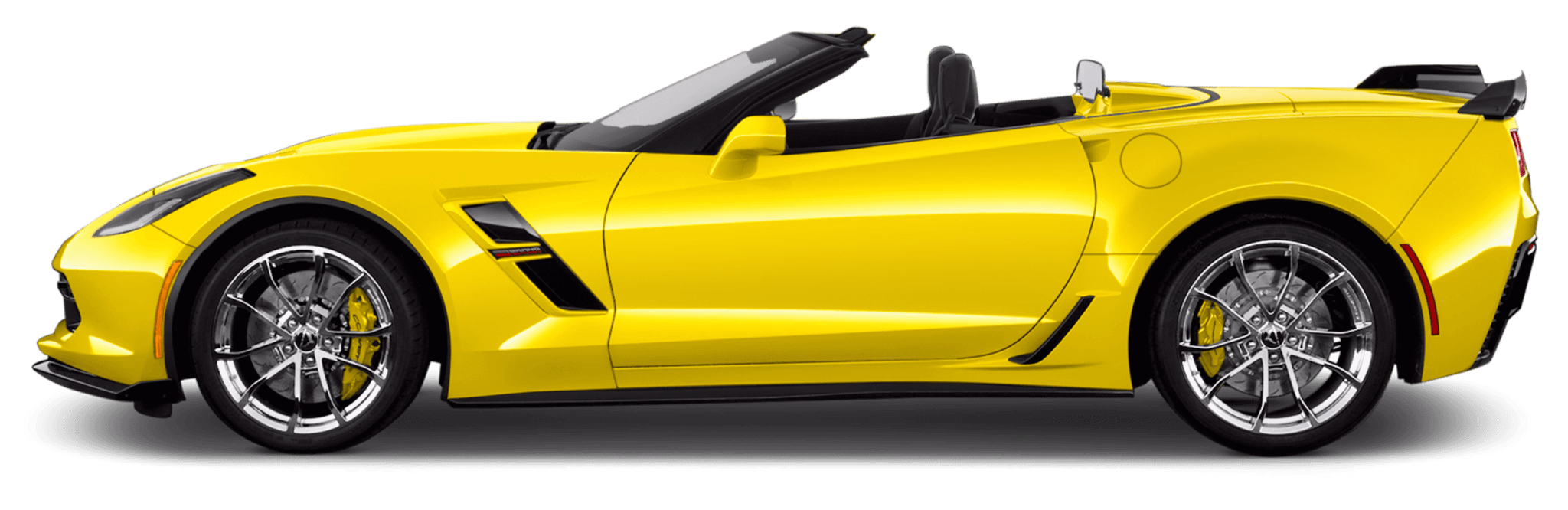 Żółty kabriolet sportowy Chevrolet Corvette w profilu na jasnym tle