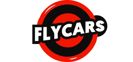 Logo FlyCars – czerwono-czarne koło z białym napisem FLYCARS na czarnym tle