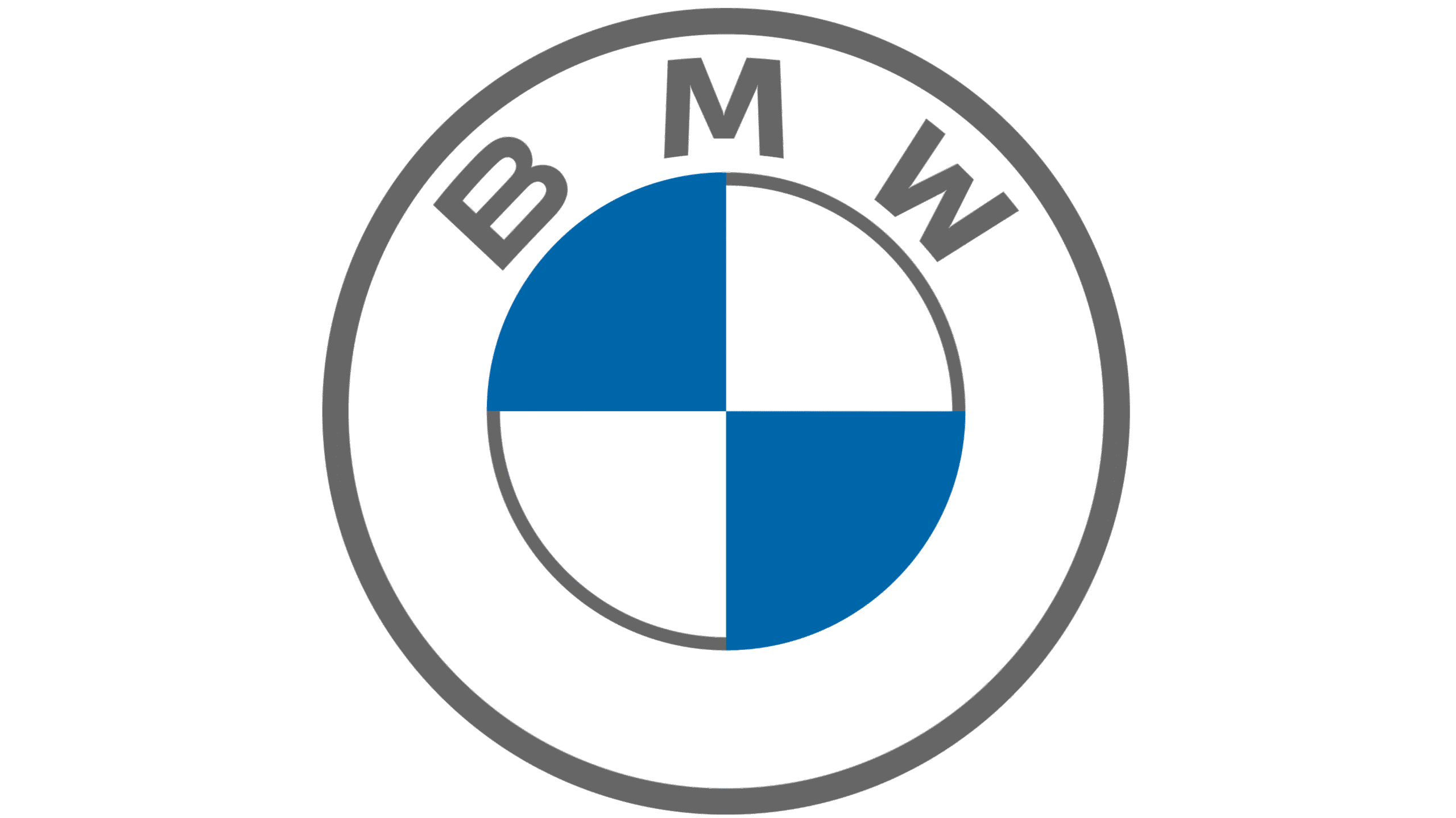 Logo BMW z niebiesko-białą szachownicą w szarej okrągłej ramce