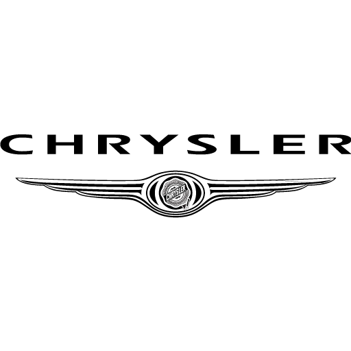 Logo Chryslera - czarny napis i uskrzydlony emblemat marki na białym tle