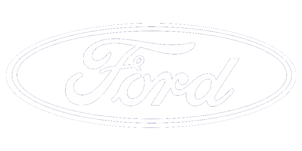 Białe kontury logo Ford na jasnym tle