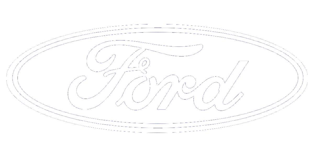 Białe kontury logo Ford na jasnym tle