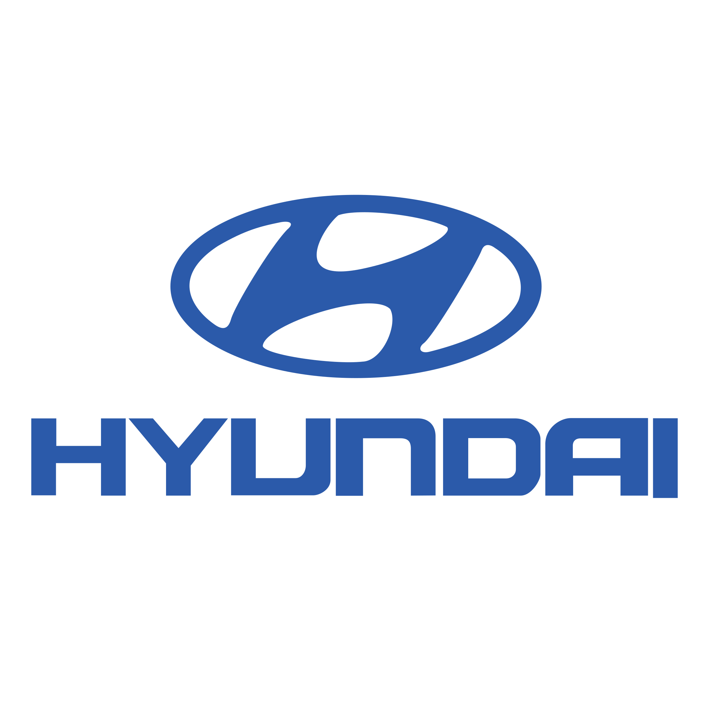 Niebieskie logo Hyundai - owalny symbol i napis marki na białym tle
