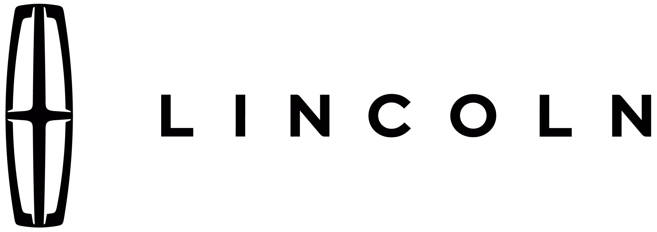 Czarne logo Lincoln - owalny symbol i napis marki na białym tle