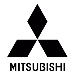 Czarne logo Mitsubishi z trzema rombami i napisem marki na białym tle