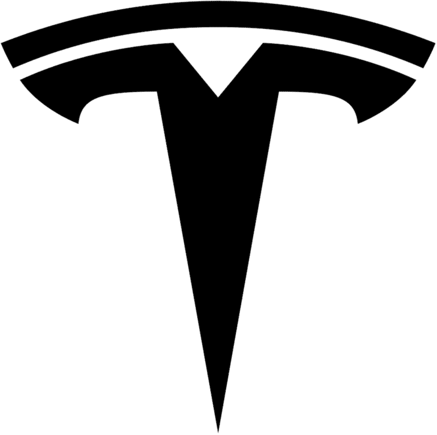 Czarne logo Tesli z charakterystycznym symbolem T na jednolitym tle