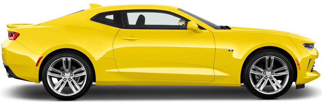 Żółte coupe sportowe Chevrolet Camaro w bocznym profilu na białym tle